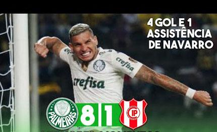 Palmeiras goleia Independiente Petrolero com show de Navarro e recordes batidos