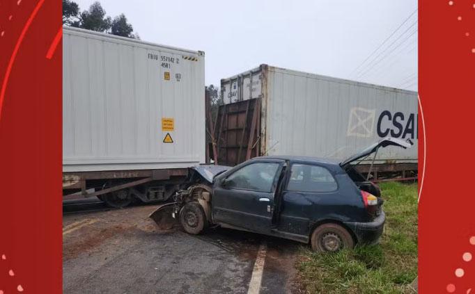 Colisão entre trem e carro, deixa três homens feridos em ferrovia do Paraná