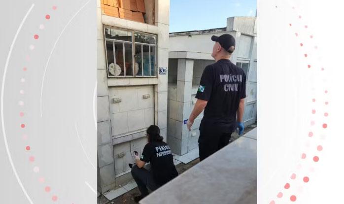 Filha vai visitar túmulo do pai e encontra sepultura violada e caixão com tampa aberta no Paraná