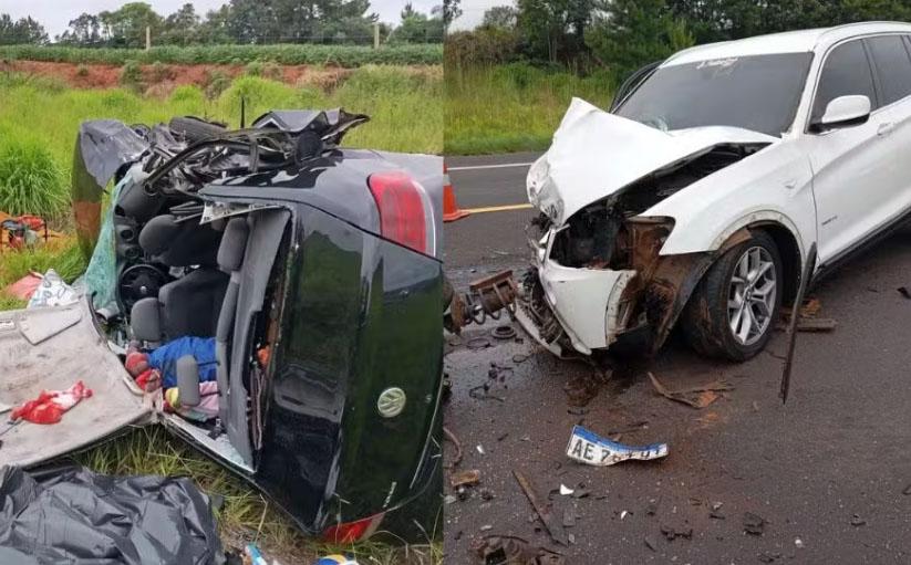 Duas pessoas morrem e três ficam feridas após carro ser atingido de frente por BMW com placas da Argentina em rodovia do Paraná